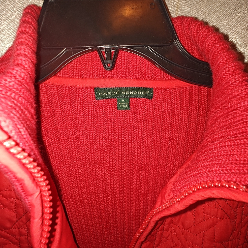 Harve Benard Red Quilted Zip-Up Jacket Mock Neck Sweater Size Medium - Picture 3 of 8